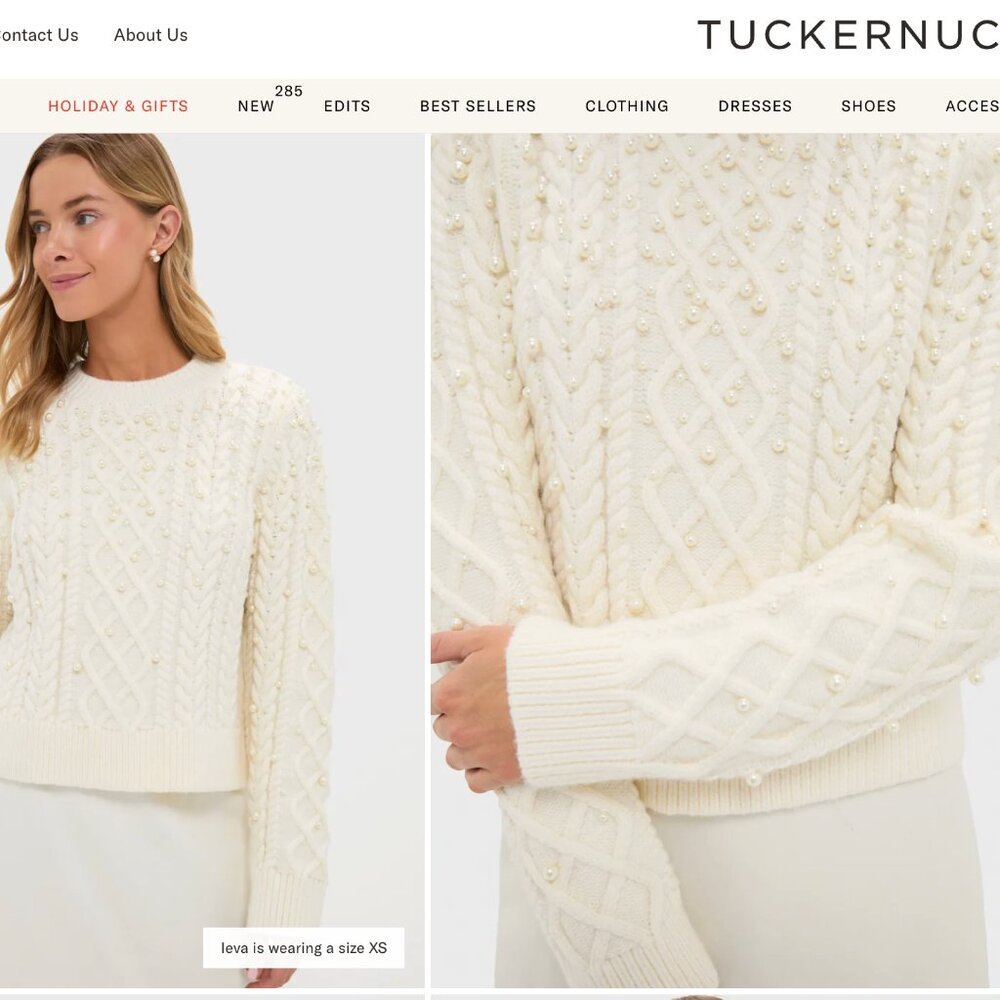 NWT Tuckernuck Hyacinth House Pearl-Embellished Cream Ellis Sweater
